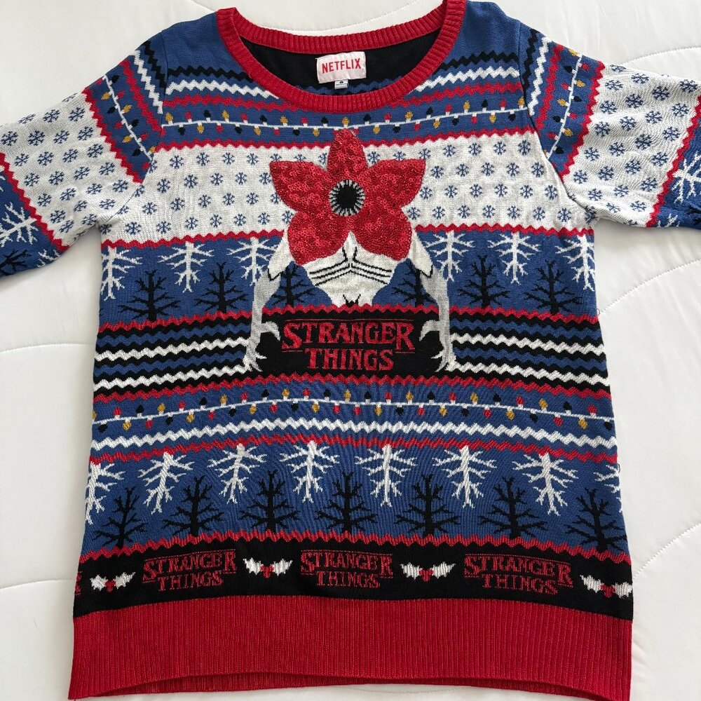 RARE Stranger Things Sequin Demogorgon | Netflix | Ugly Holiday Sweater (Large)